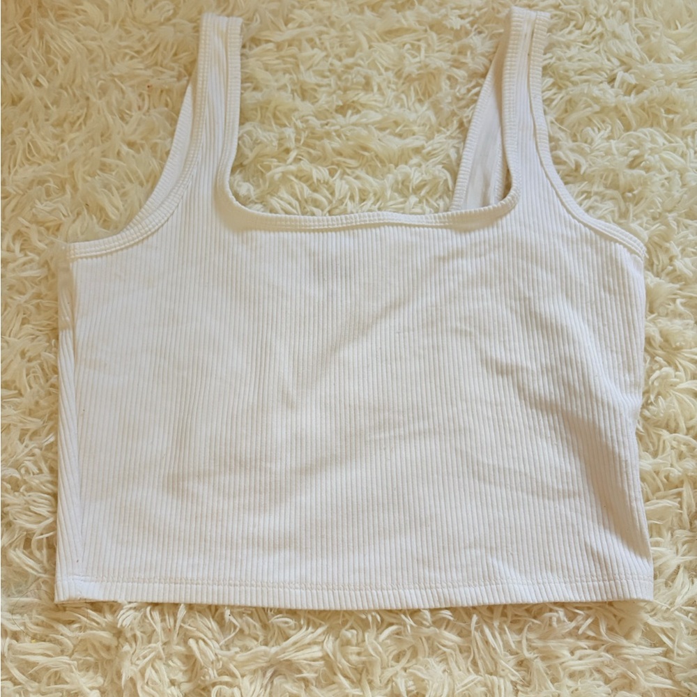 Hollister White Ribbed Women's Semi Crop Top